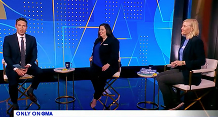 Three people sitting on set at Good Morning America